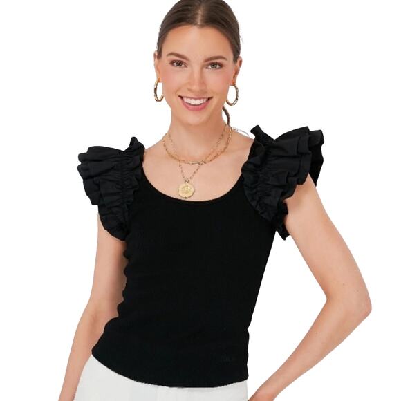 Pomander Place Rita Ruffle Sleeve Top Black Tuckernuck Size Small - Picture 1 of 6
